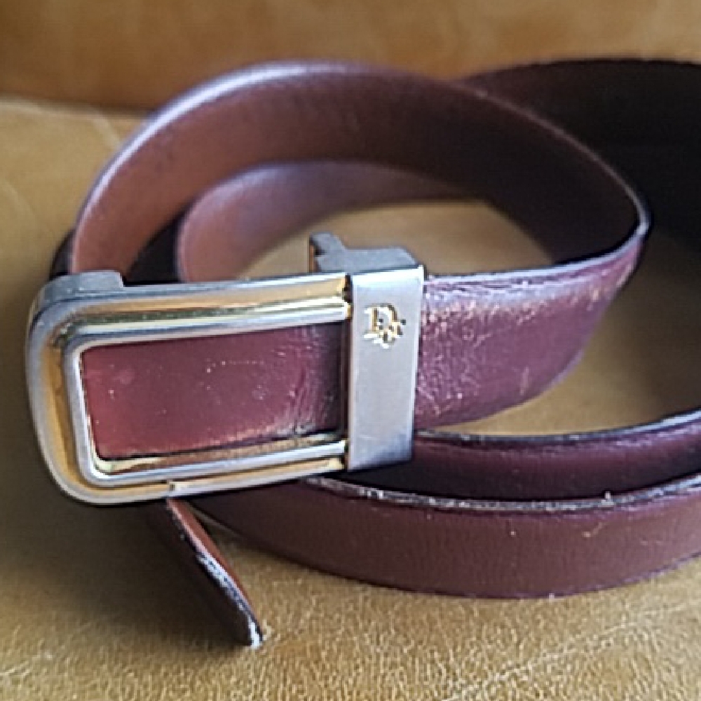 Vintage Christian DIOR skinny Leather Belt with 2 Tone Monogrammed Buckle
